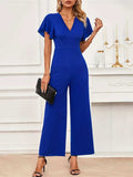 V-Neck Flutter Sleeve Jumpsuit - Trendsi - Flyclothing LLC