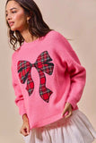 SO ME Checker Plaid Ribbon Christmas Holiday Sweater - Trendsi - Flyclothing LLC