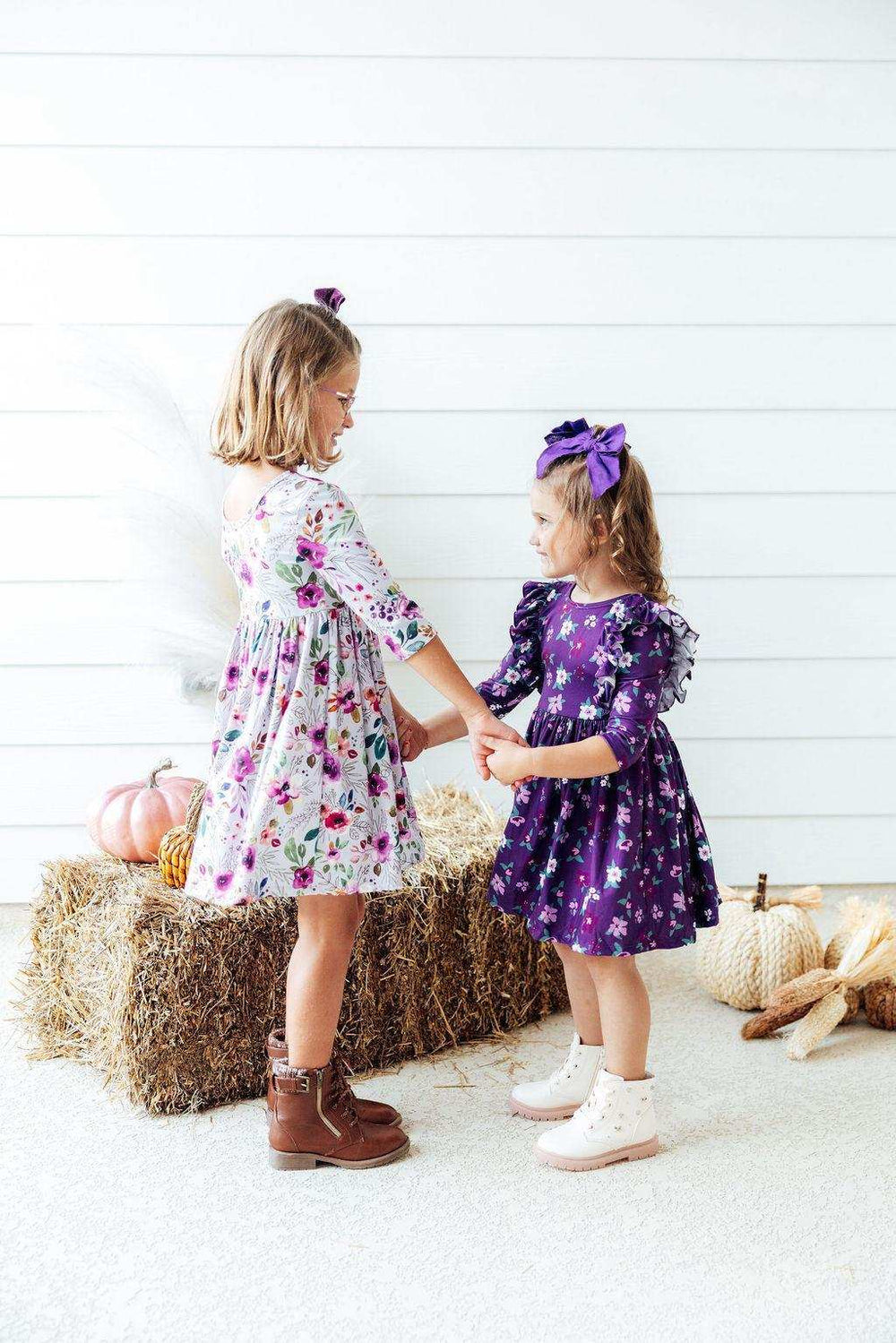 Violets in Bloom 3/4 Sleeve Ruffle Twirl Dress - Mila & Rose ® - Flyclothing LLC