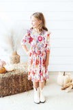 Tangerine Leaves 3/4 Sleeve Ruffle Twirl Dress - Mila & Rose ® - Flyclothing LLC