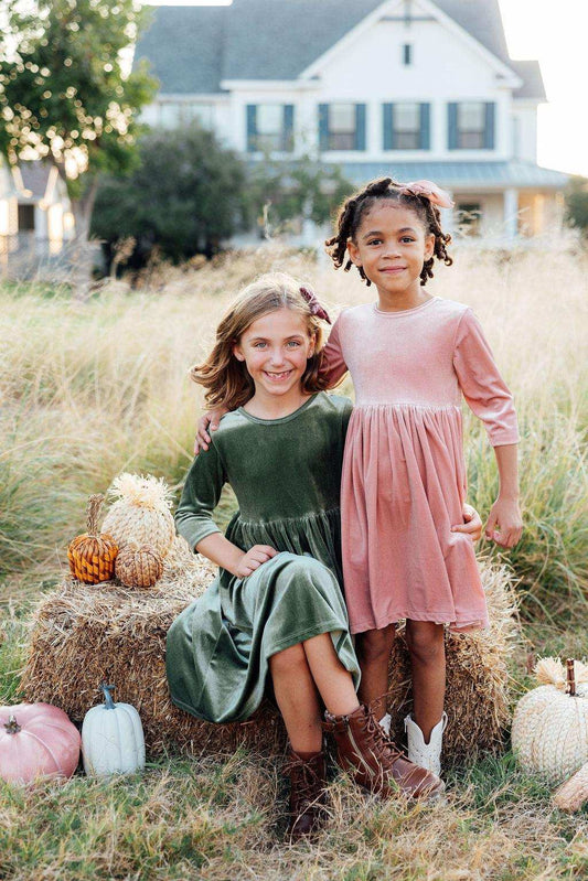 Sage Velvet Twirl Dress - Mila & Rose ® - Flyclothing LLC