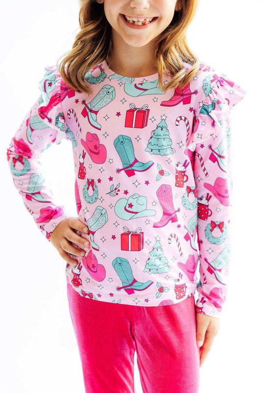 Christmas Cowgirl L/S Ruffle Tee - Mila & Rose ® - Flyclothing LLC