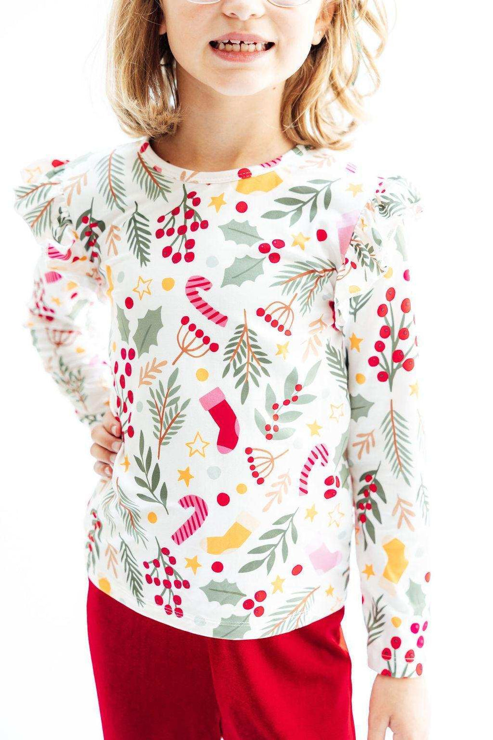 Holly Jolly Christmas L/S Ruffle Tee - Mila & Rose ® - Flyclothing LLC