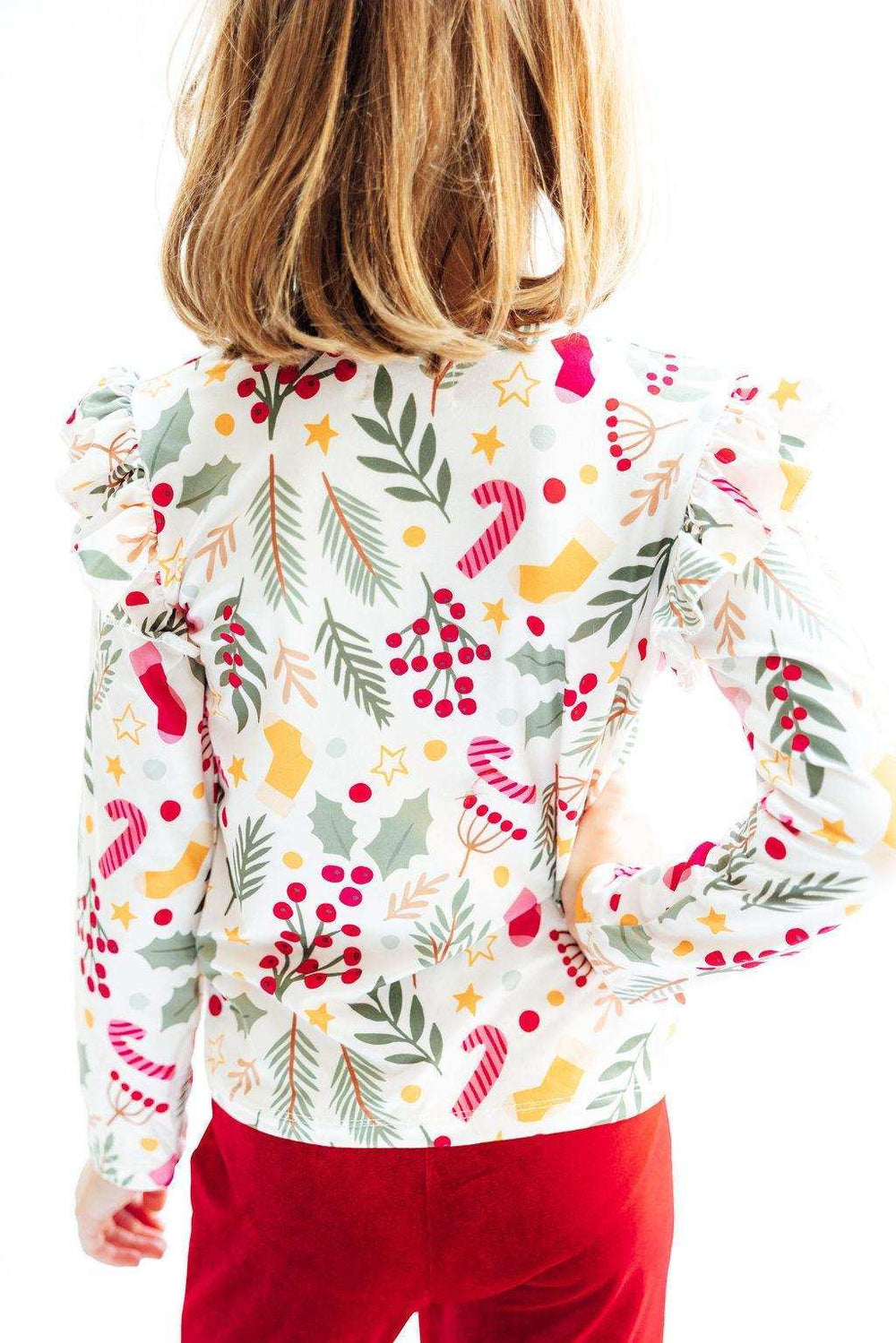 Holly Jolly Christmas L/S Ruffle Tee - Mila & Rose ® - Flyclothing LLC