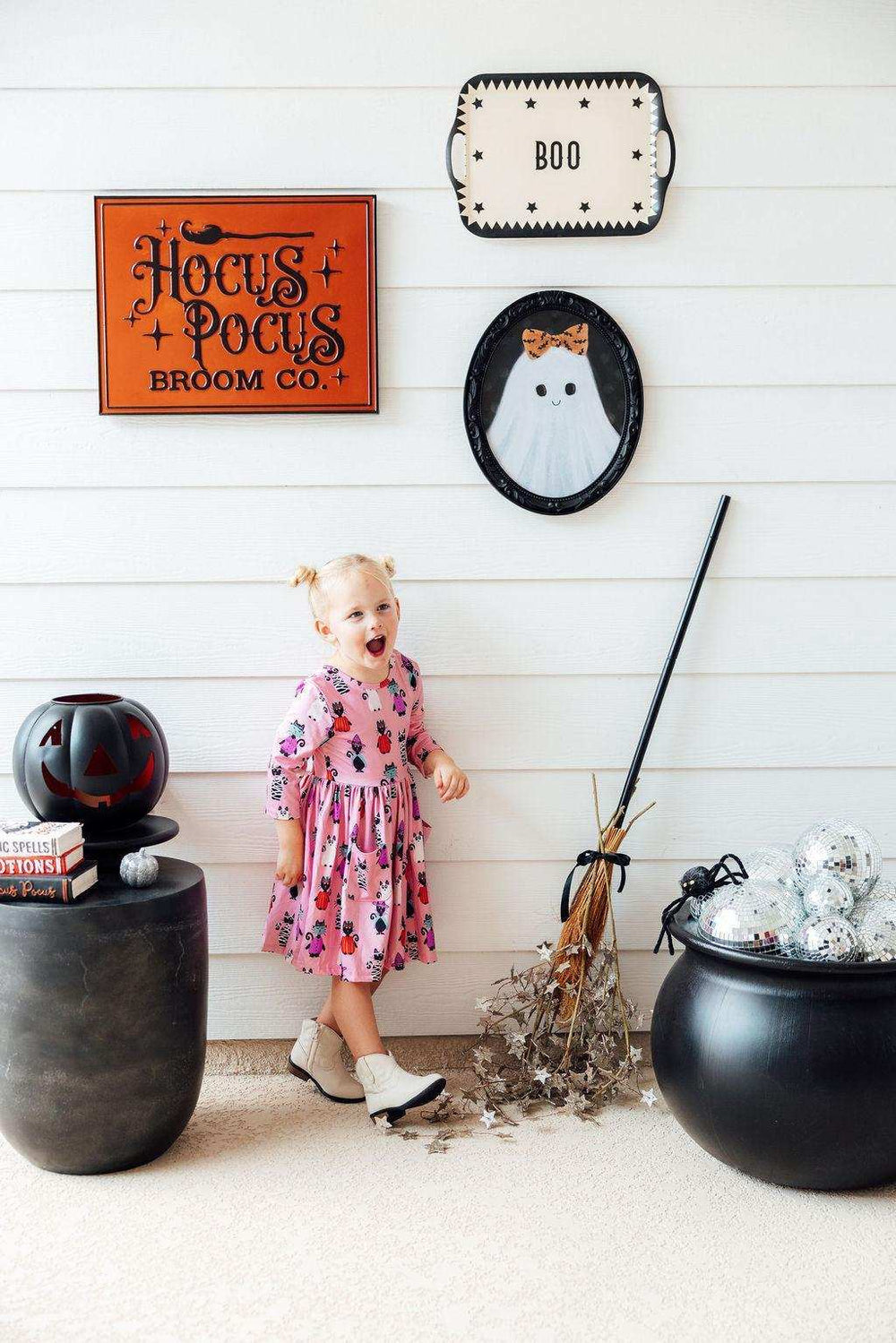 Purr-fectly Spooky 3/4 Sleeve Pocket Twirl Dress - Mila & Rose ® - Flyclothing LLC