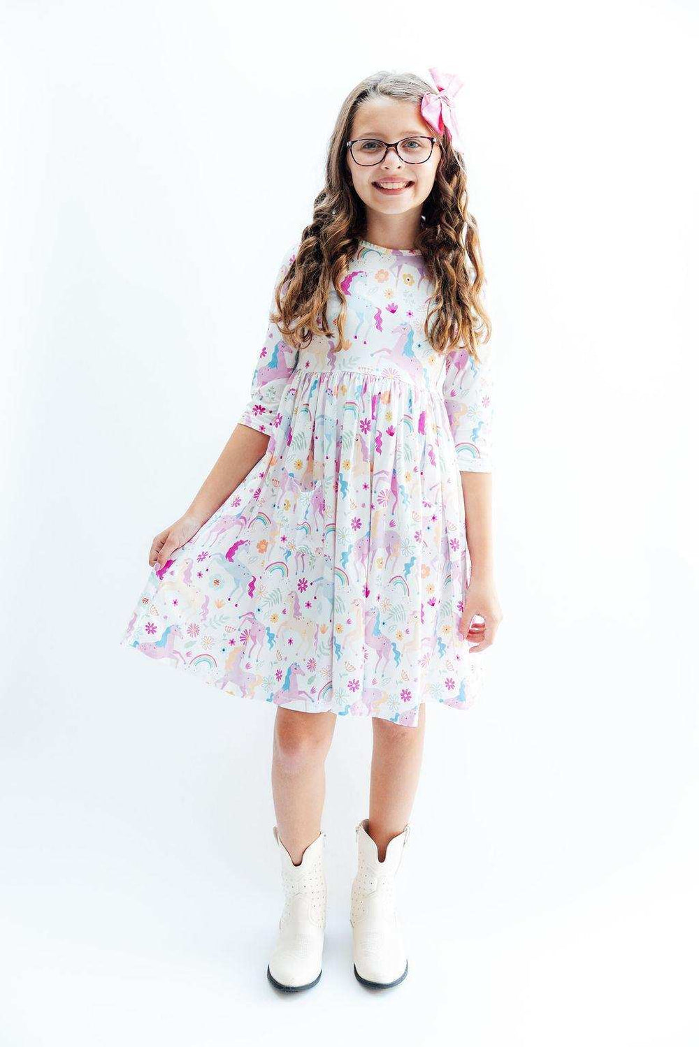 Rainbow Vibes 3/4 Sleeve Pocket Twirl Dress - Mila & Rose ® - Flyclothing LLC