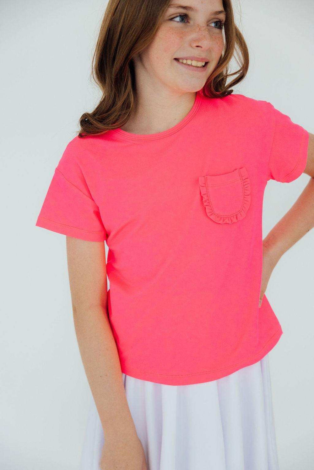 Neon Pink Ruffle Pocket Tee - Mila & Rose ® - Flyclothing LLC