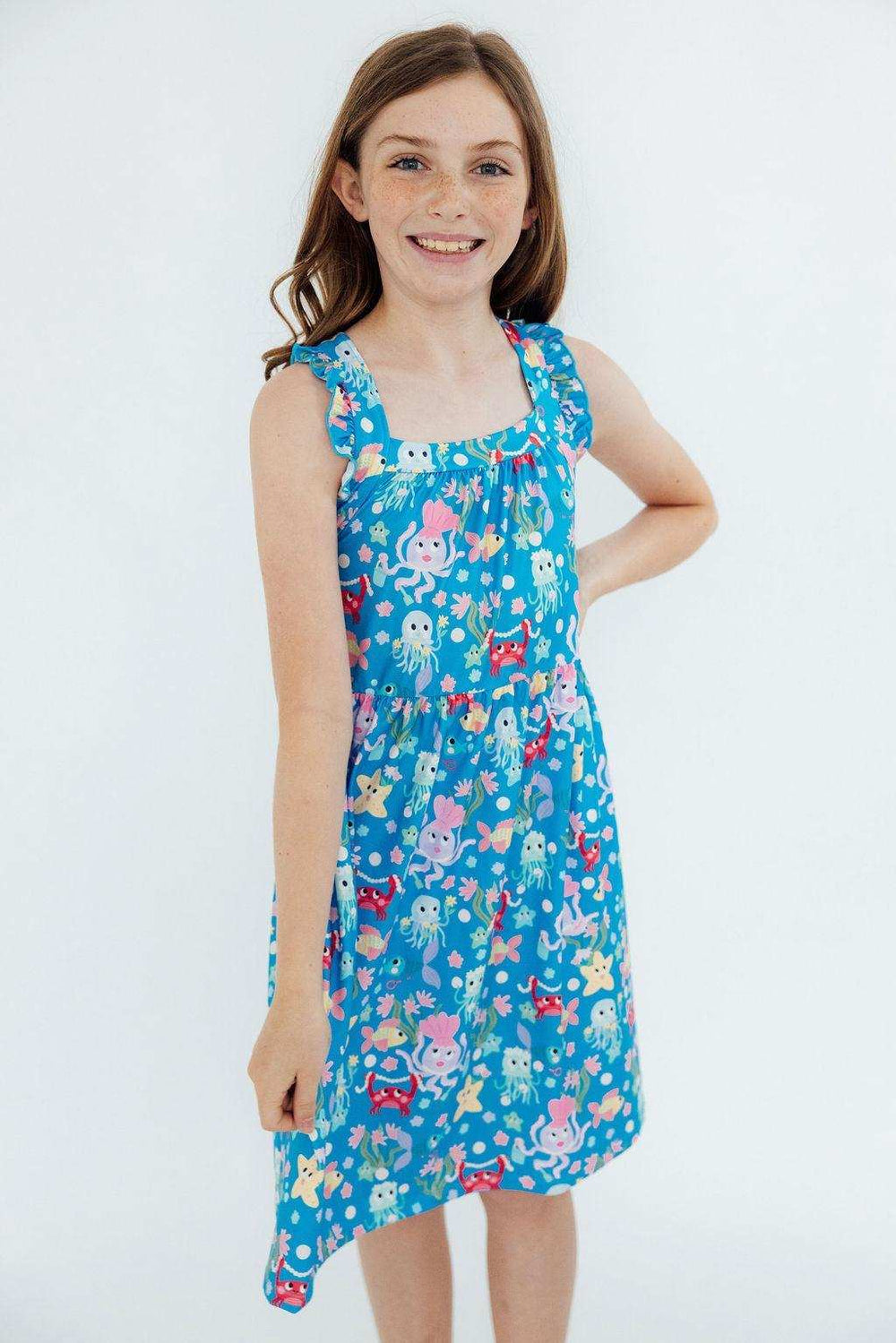 Jellyfish Jamboree Ruffle Cross Back Dress - Mila & Rose ® - Flyclothing LLC