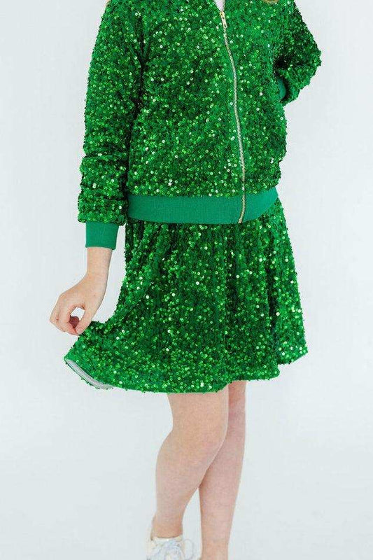 Kelly Green Velvet Sequin Twirl Skort - Mila & Rose ® - Flyclothing LLC