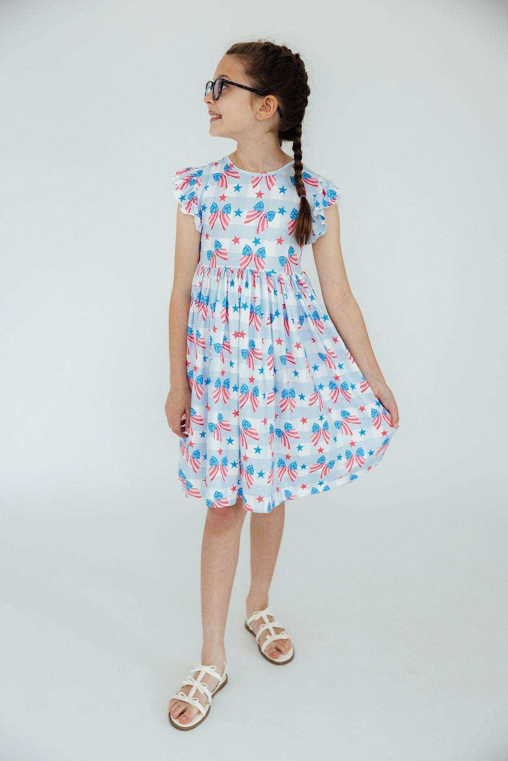 Red, White & Bows Flutter Sleeve Twirl Dress - Mila & Rose ® - Flyclothing LLC