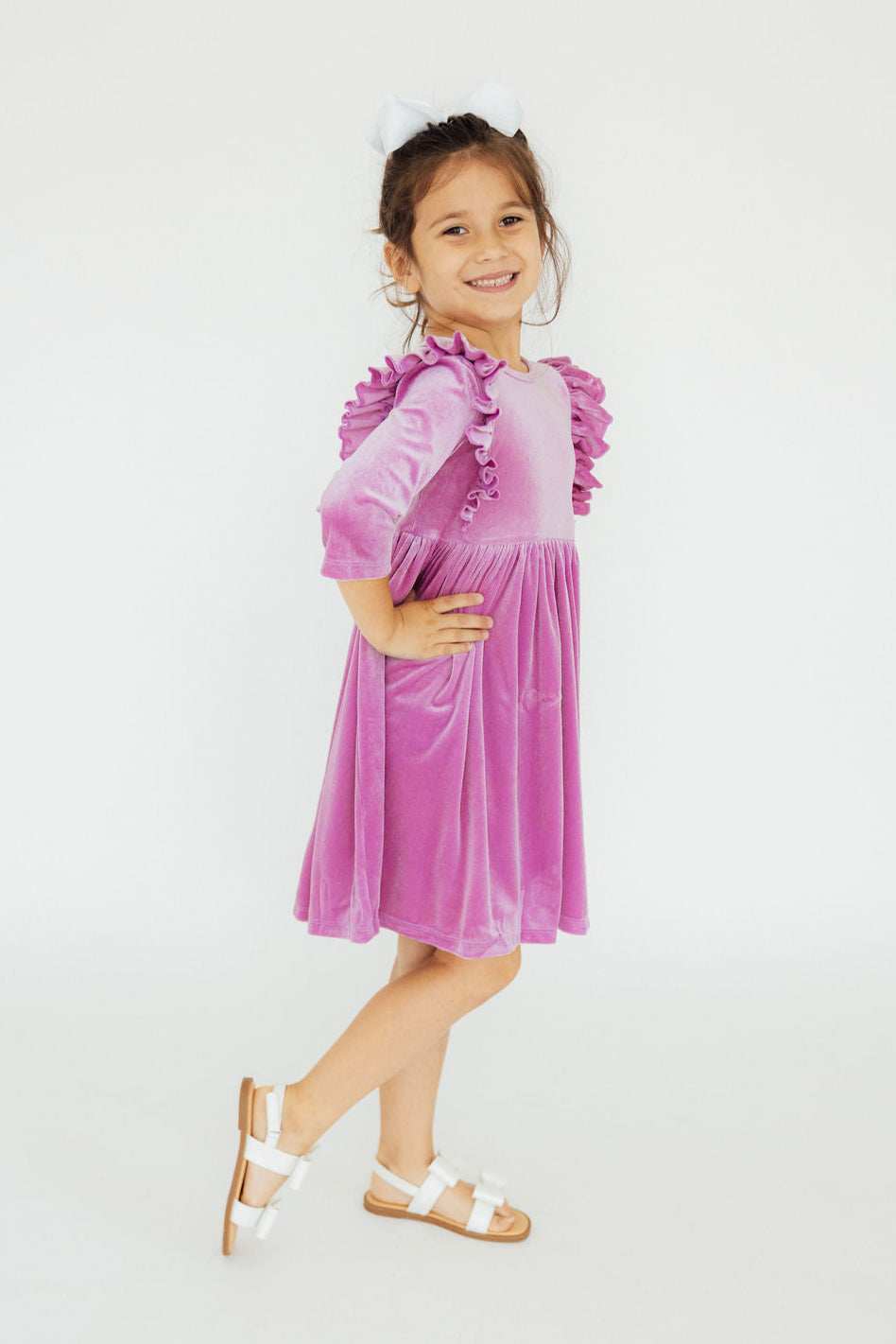 Carnation Pink Velvet Ruffle Twirl Dress - Mila & Rose ® - Flyclothing LLC