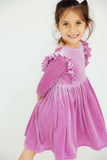 Carnation Pink Velvet Ruffle Twirl Dress - Mila & Rose ® - Flyclothing LLC