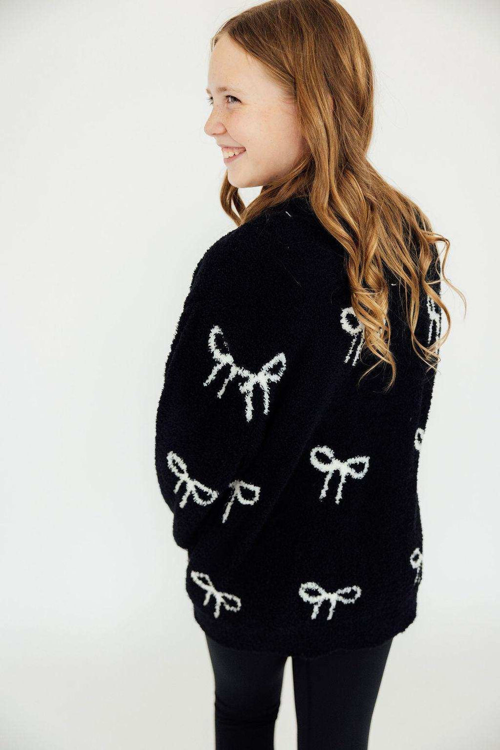 Black/Coconut Bow Cozy Cardigan - Mila & Rose ® - Flyclothing LLC