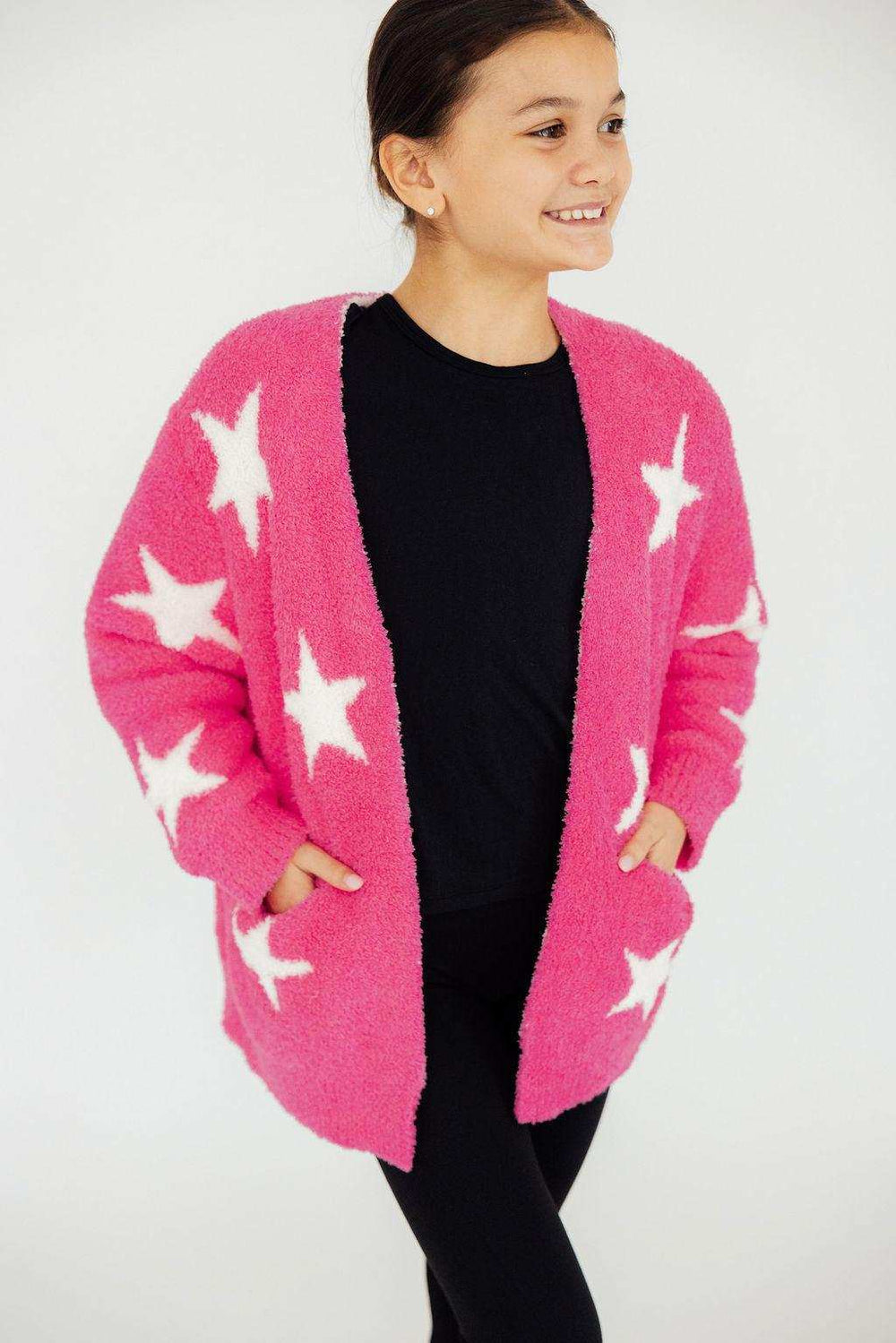 Bright Pink/Coconut Star Cozy Cardigan - Mila & Rose ® - Flyclothing LLC