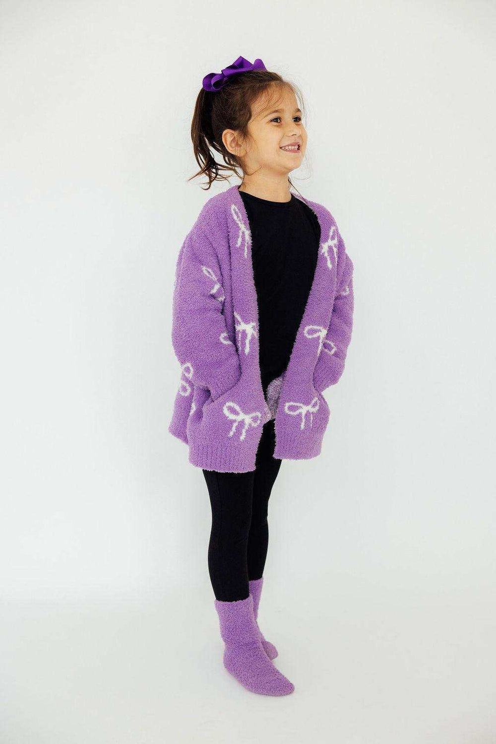 Lilac/Coconut Bow Cozy Cardigan - Mila & Rose ® - Flyclothing LLC