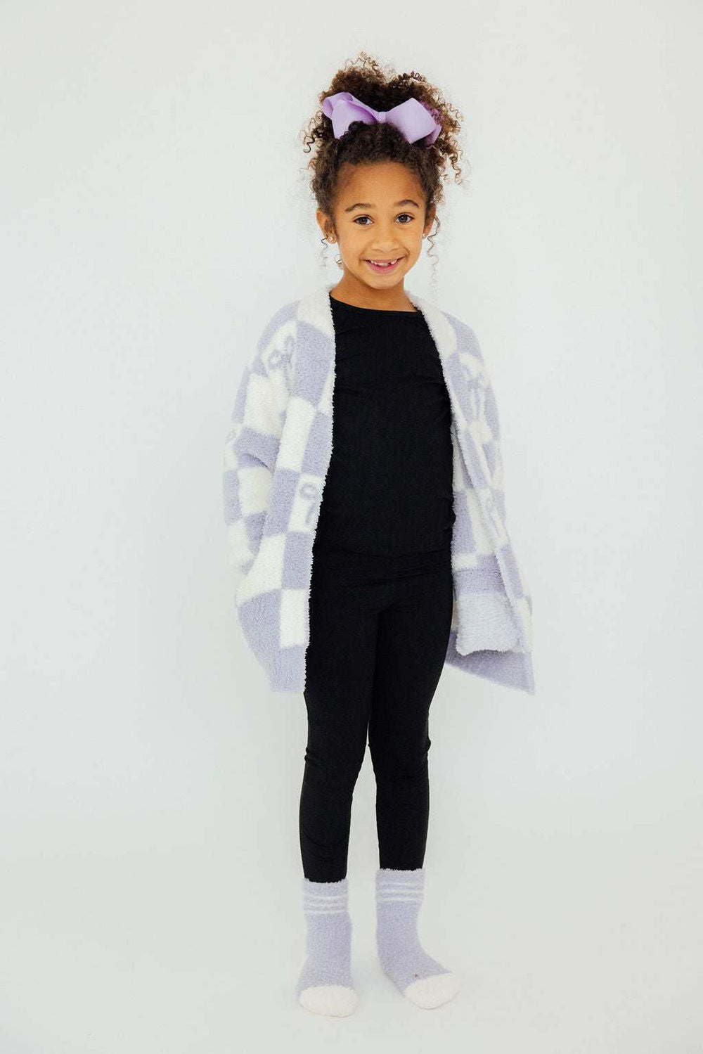 Lavender Checker Bow Cozy Cardigan - Mila & Rose ® - Flyclothing LLC