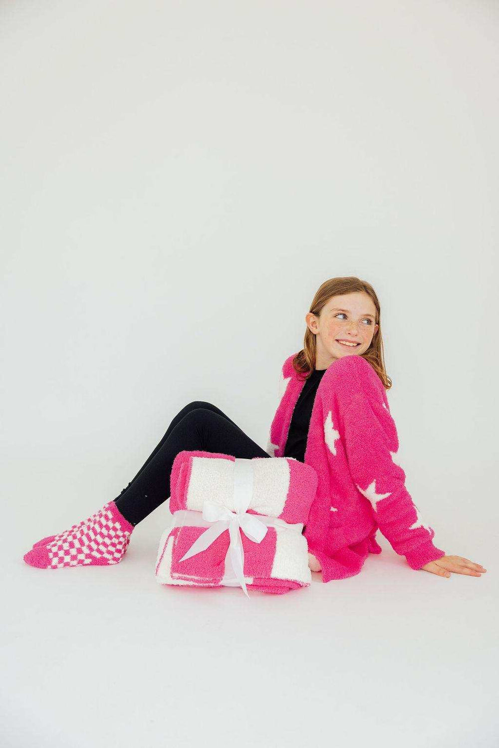 Bright Pink Checker Cozy Socks - Mila & Rose ® - Flyclothing LLC