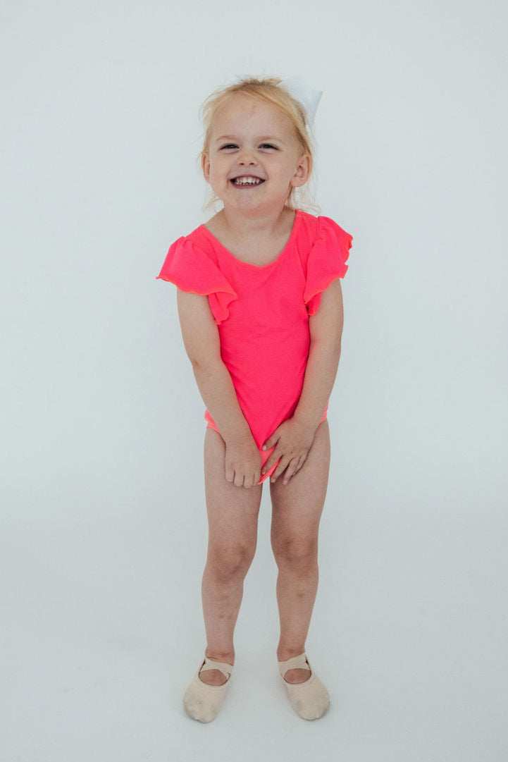 Neon Pink S/S Flutter Sleeve Leotard - Mila & Rose ® - Flyclothing LLC