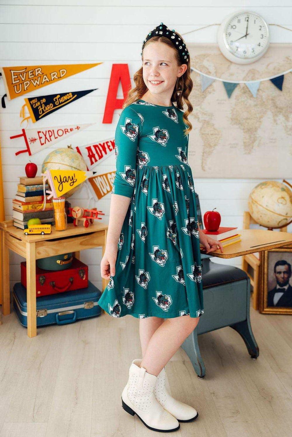 Southlake Carroll Dragons 3/4 Sleeve Pocket Twirl Dress - Mila & Rose ® - Flyclothing LLC