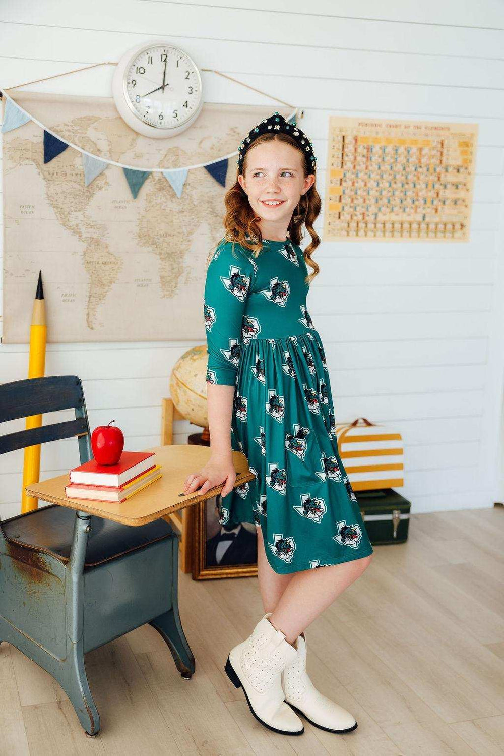 Southlake Carroll Dragons 3/4 Sleeve Pocket Twirl Dress - Mila & Rose ® - Flyclothing LLC