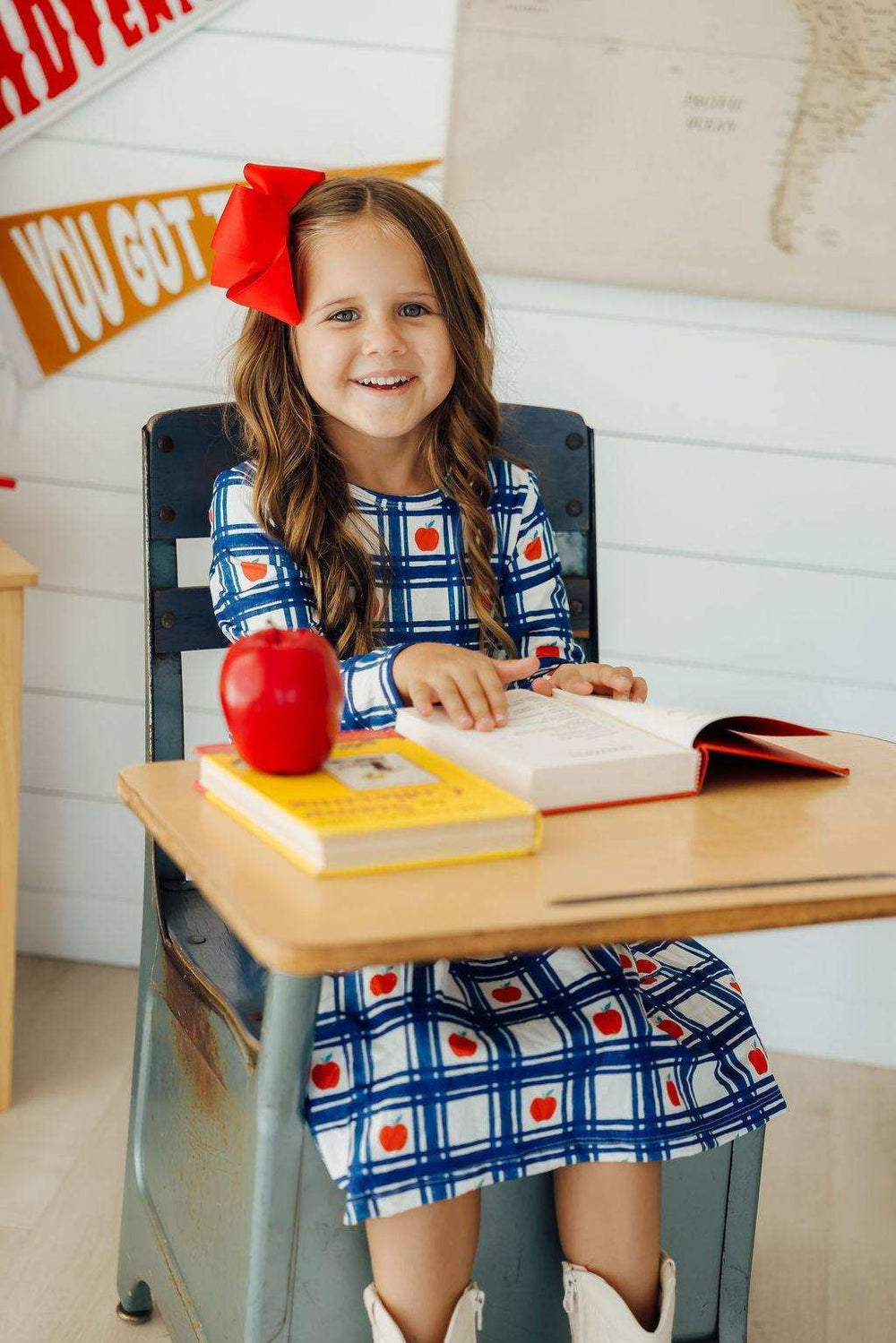 Plaid Apples L/S Pocket Twirl Dress - Mila & Rose ® - Flyclothing LLC