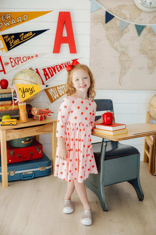 An Apple a Day 3/4 Sleeve Pocket Twirl Dress - Mila & Rose ® - Flyclothing LLC
