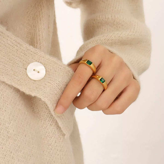 18K Gold-Plated Titanium Steel Zircon Ring - Trendsi - Flyclothing LLC