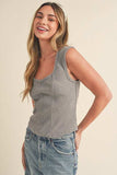 Aemi + Co Exposed Seam Ribbed Wide Strap Tank - Trendsi - Flyclothing LLC