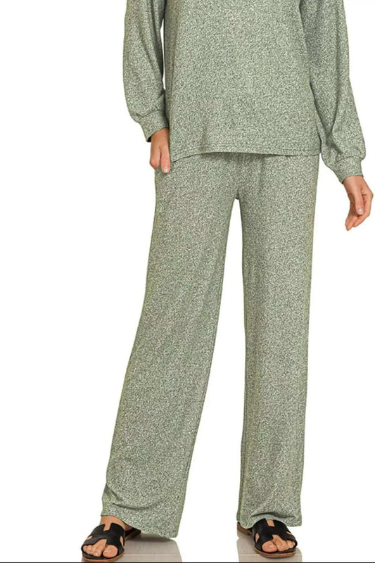 Zenana Soft Melange Long Sleeve Tee & Pants Set - Trendsi - Flyclothing LLC