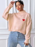 Heart Turtleneck Long Sleeve Sweater - Trendsi - Flyclothing LLC
