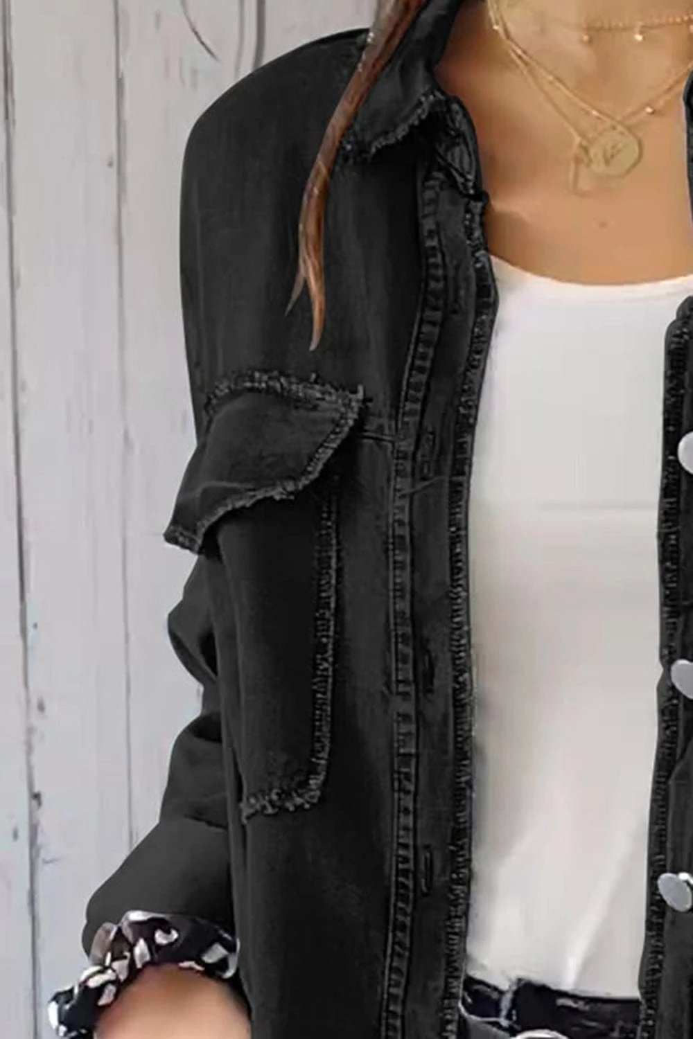 Full Size Pocketed Button Up Long Sleeve Denim Jacket - Trendsi - Flyclothing LLC