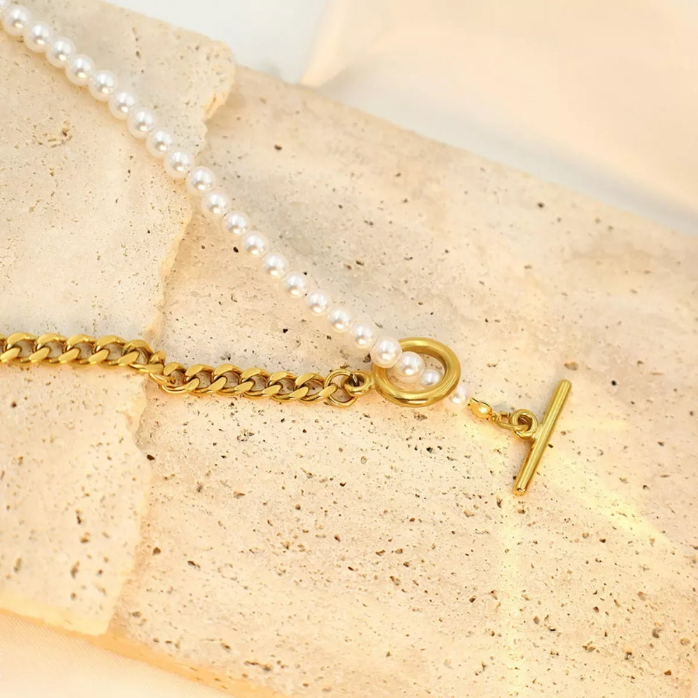 18K Gold-Plated Pearl Toggle Necklace - Trendsi - Flyclothing LLC