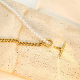 18K Gold-Plated Pearl Toggle Necklace - Trendsi - Flyclothing LLC