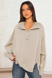 Exposed Seam Side Slit Long Sleeve Sweatshirt - Trendsi - Flyclothing LLC