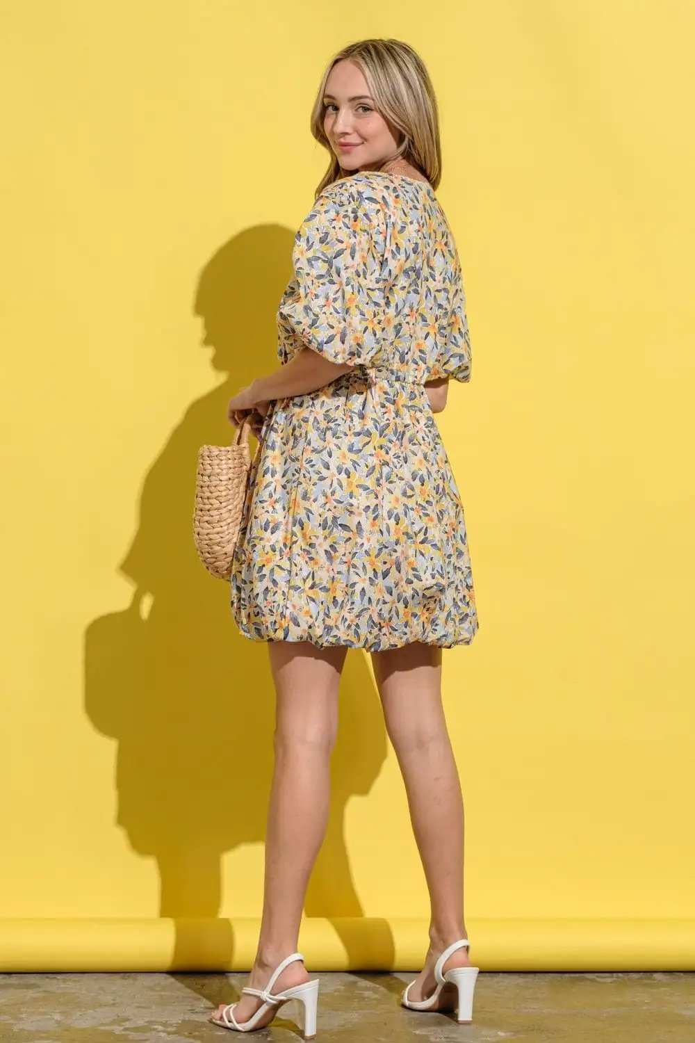 And The Why Full Size Floral Surplice Puff Sleeve Dress - Trendsi - Flyclothing LLC