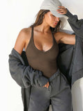 Ribbed V-Neck Halter Tank Top - Trendsi - Flyclothing LLC
