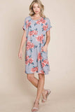 BOMBOM Floral Round Neck Short Tee Dress with Pockets - Trendsi - Flyclothing LLC