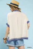 Umgee Linen Button Front Top with Contrast Piping - Trendsi - Flyclothing LLC