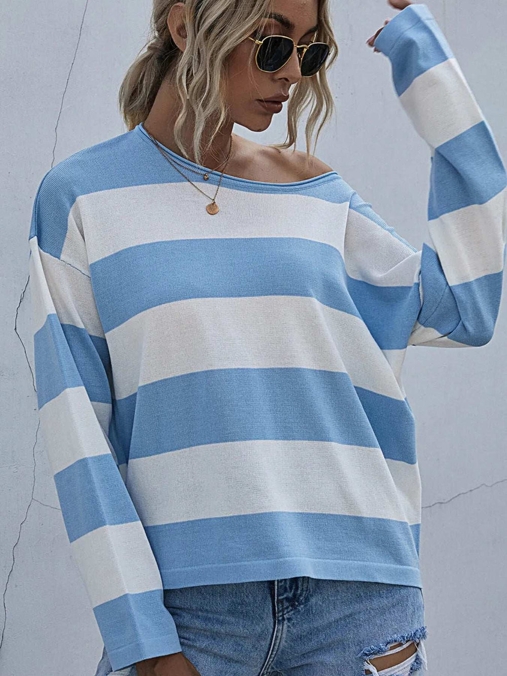Striped Casual Long Sleeve Knit Top - Trendsi - Flyclothing LLC