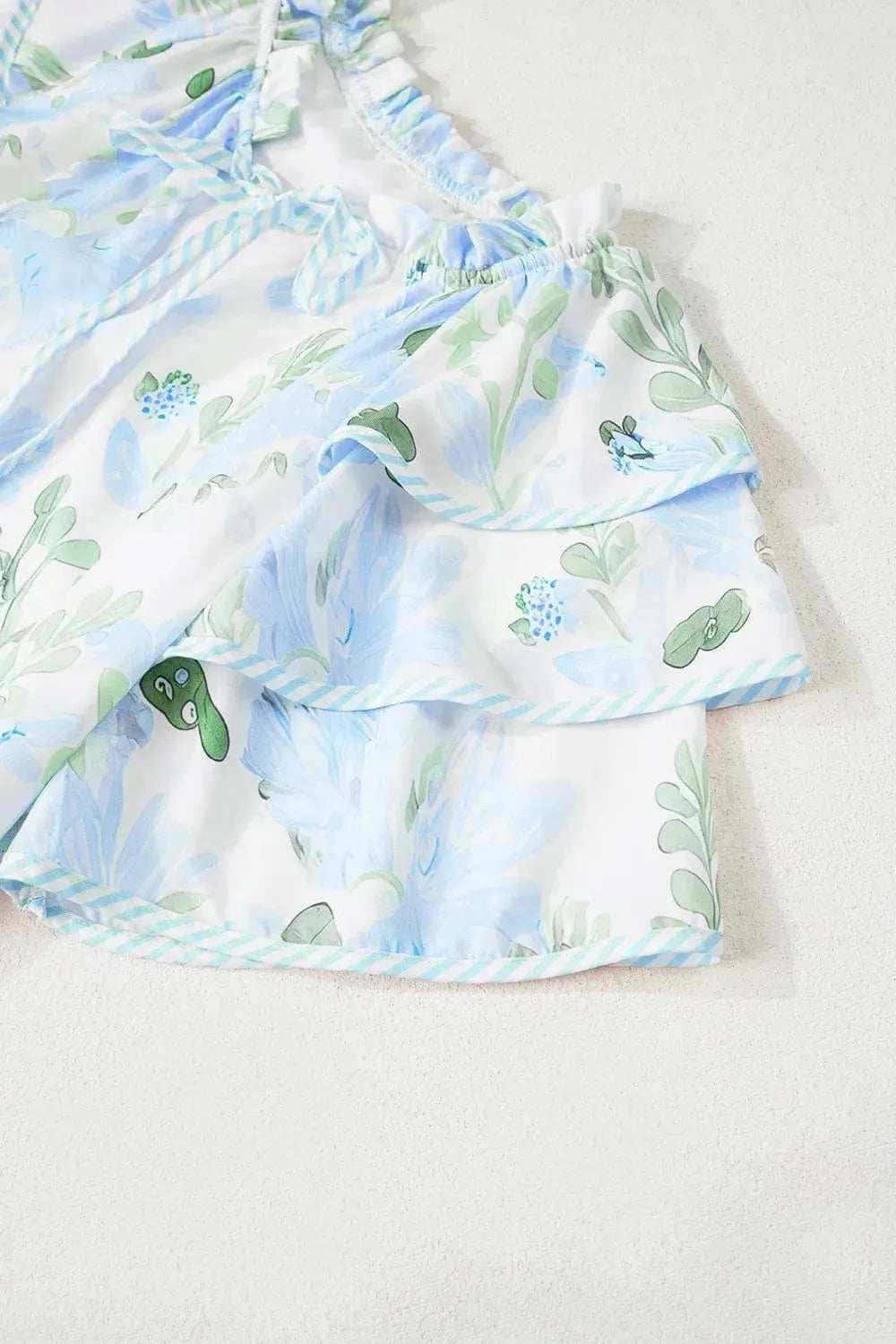 Floral Contrast Edge Layered Short Sleeve Mini Dress - Trendsi - Flyclothing LLC