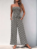 Perfee Printed Smocked Sleeveless Jumpsuit - Trendsi - Flyclothing LLC