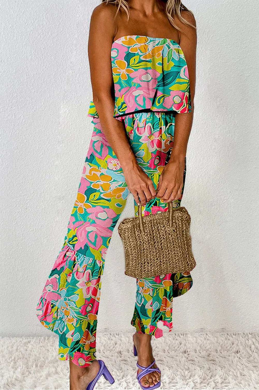 Ruffled Printed Tube Jumpsuit - Trendsi - Flyclothing LLC