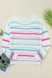 Openwork Striped Long Sleeve Knit Cover Up - Trendsi - Flyclothing LLC