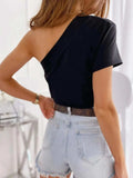 Single Shoulder Short Sleeve Top - Trendsi - Flyclothing LLC