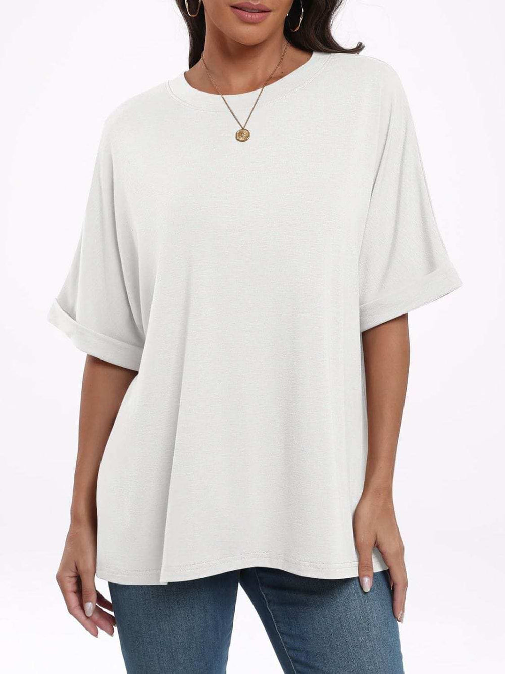 Round Neck Half Sleeve T-Shirt - Trendsi - Flyclothing LLC
