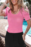 Waffle-Knit Round Neck Short Sleeve Blouse - Trendsi - Flyclothing LLC