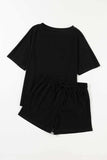 Round Neck Short Sleeve Top and Drawstring Shorts Set - Trendsi - Flyclothing LLC
