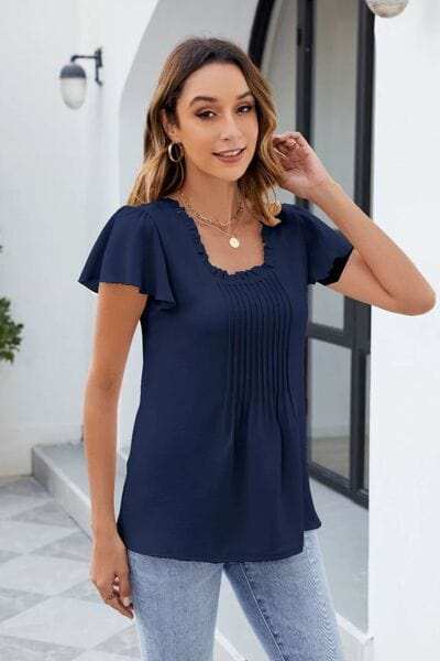 Frill Square Neck Flutter Sleeve Blouse - Trendsi - Flyclothing LLC