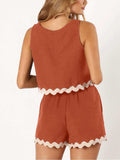 Contrast Trim Round Neck Top and Shorts Set - Trendsi - Flyclothing LLC