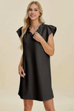 Double Take Full Size Ruffled V-Neck Cap Sleeve Dress - Trendsi - Flyclothing LLC